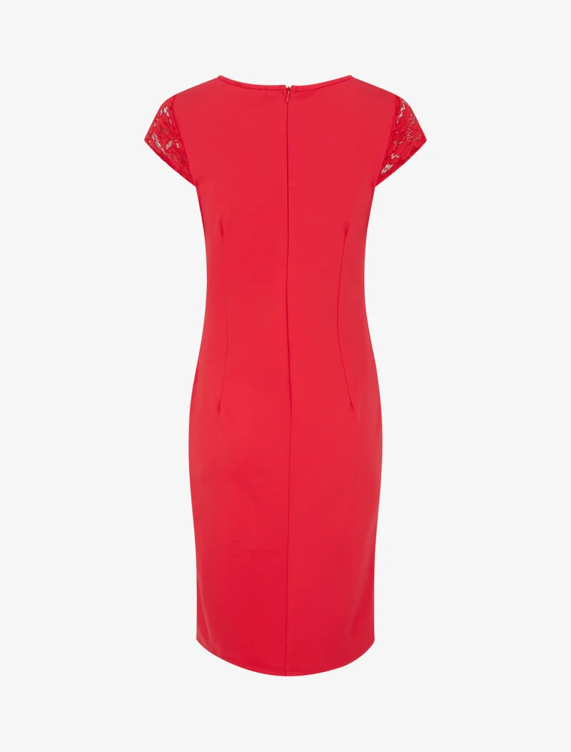 Robe ajustée à dentelle et drapé - Rouge
