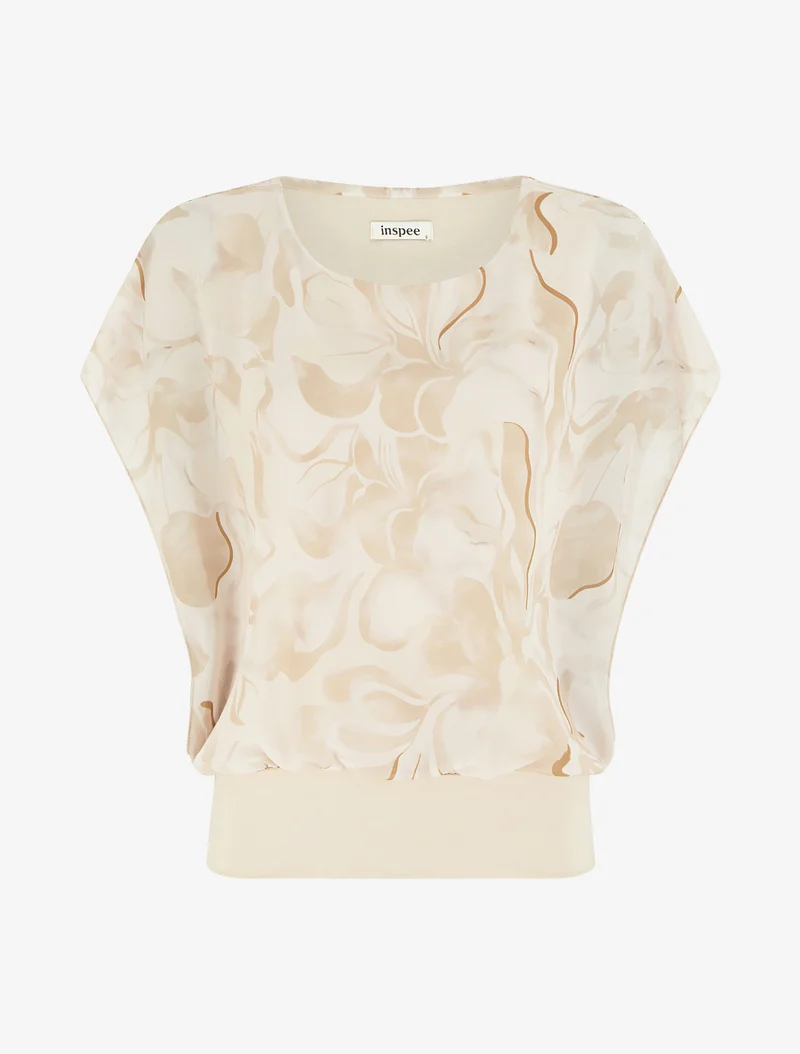 Top droit manches courtes imprimé floral - Beige