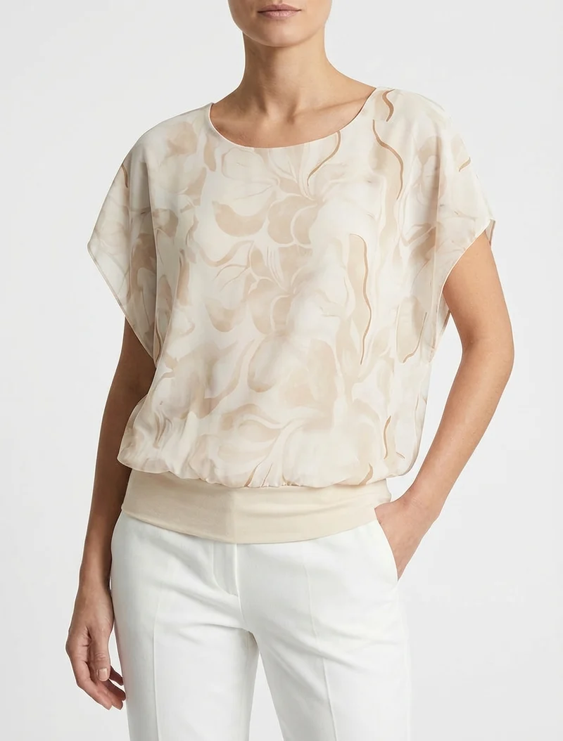 Top droit manches courtes imprimé floral - Beige