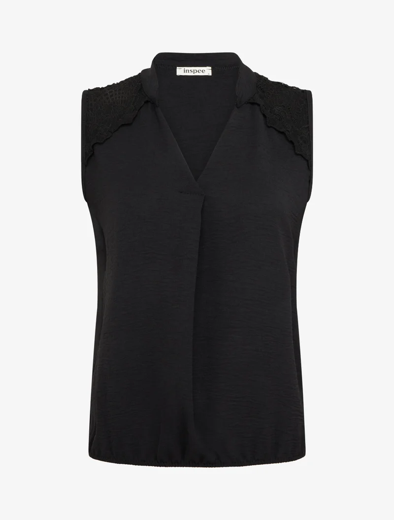 Top sans manches à détail brodé - Noir