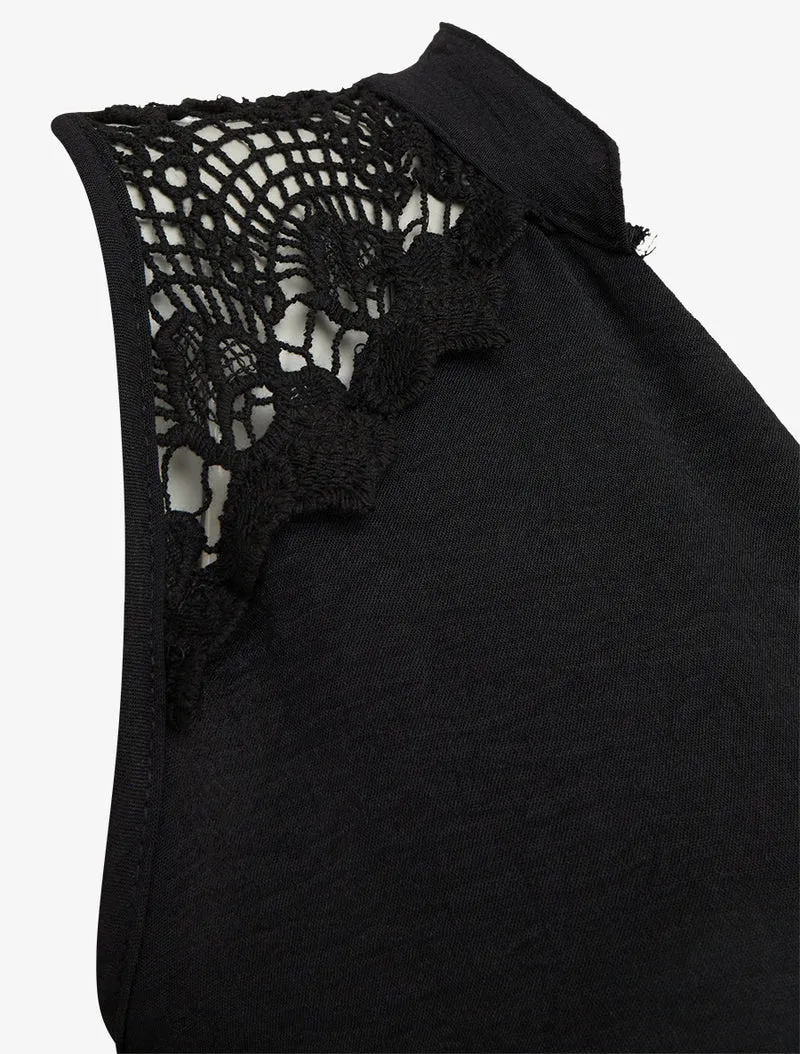 Top sans manches à détail brodé - Noir