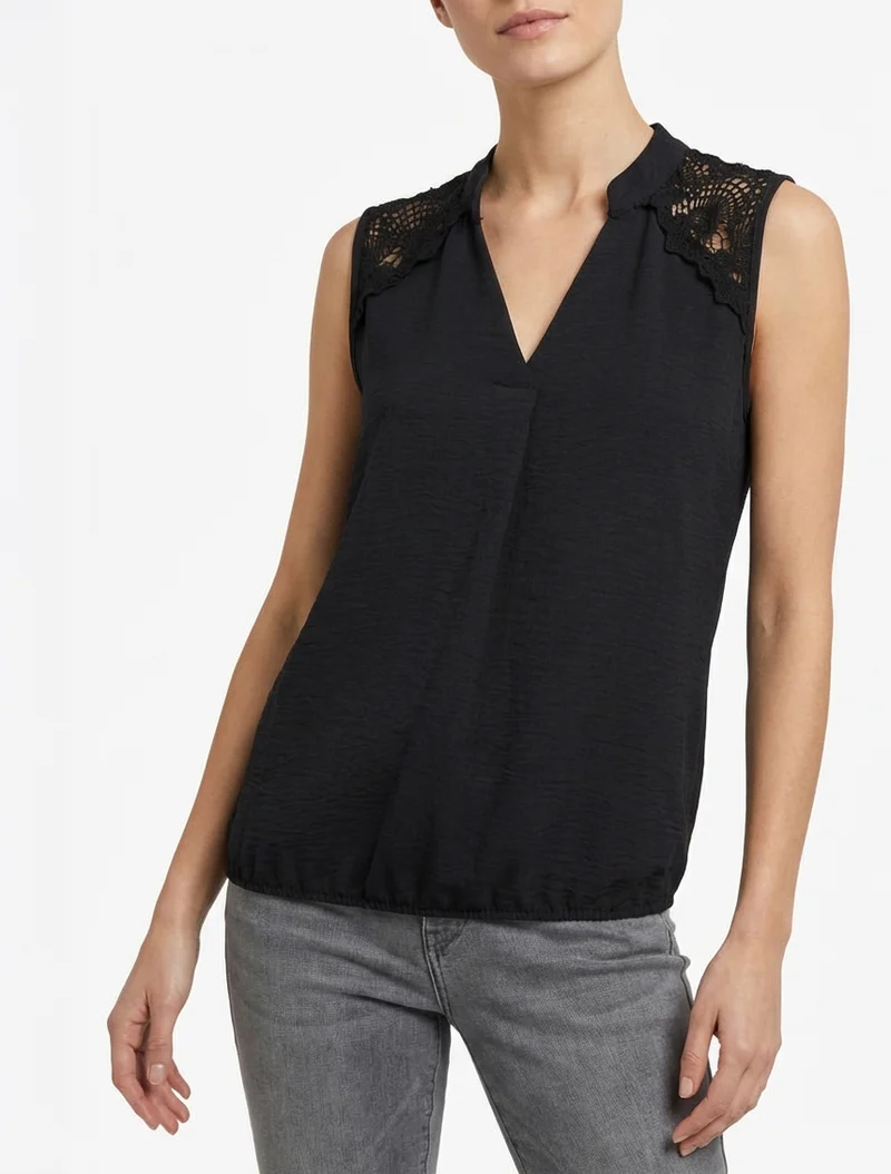 Top sans manches à détail brodé - Noir