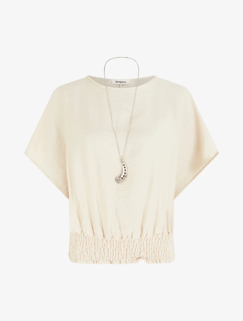Top boule uni à manches courtes - Beige