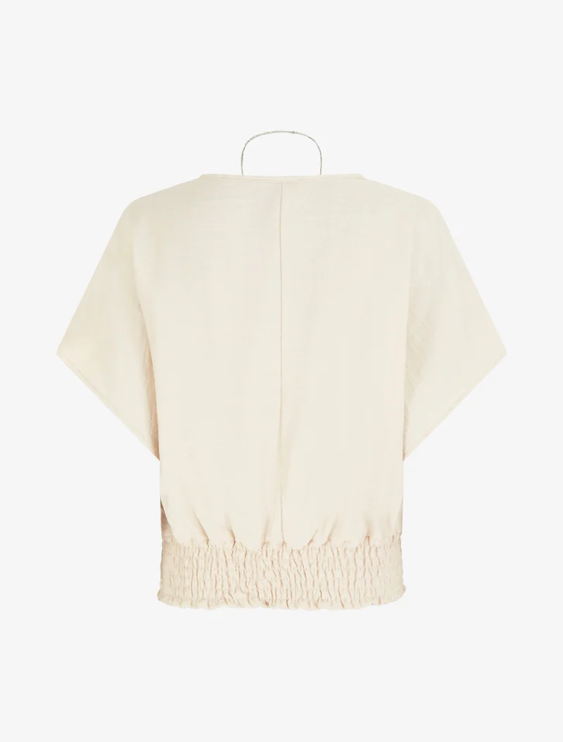 Top boule uni à manches courtes - Beige