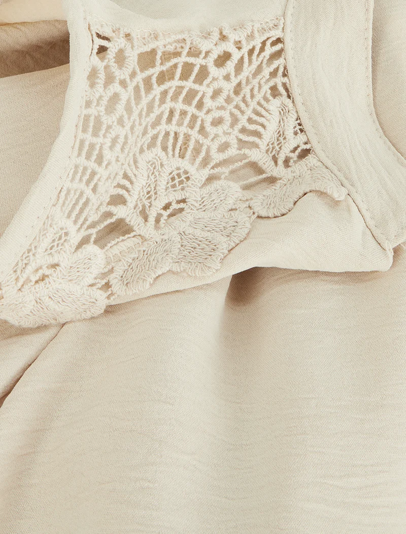 Top sans manches à détail brodé - Beige