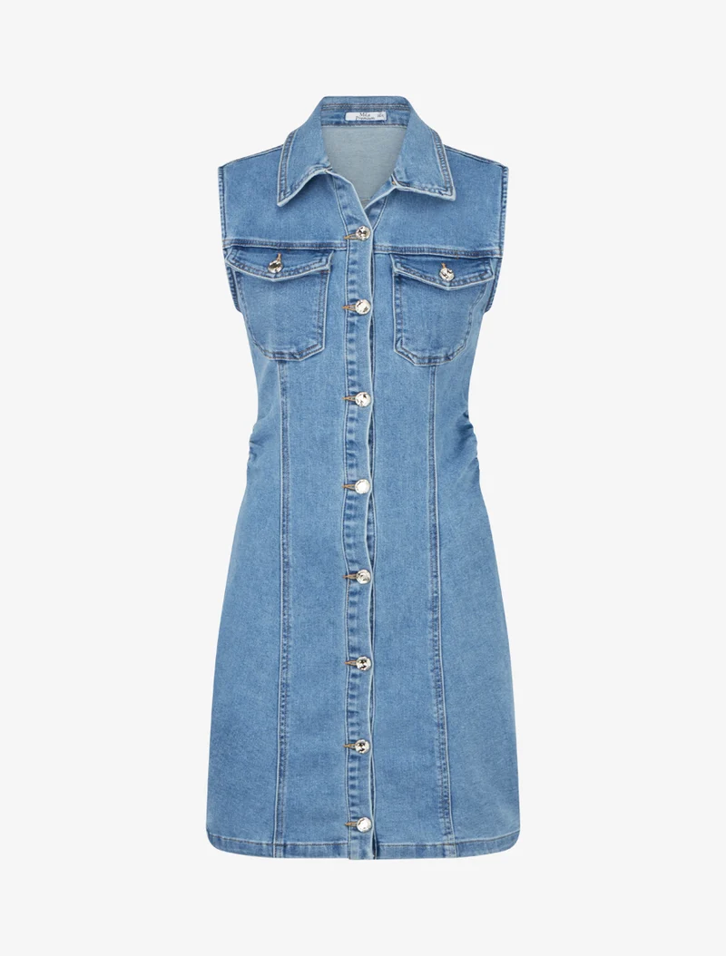 Robe en jean ajustée sans manches - Bleu
