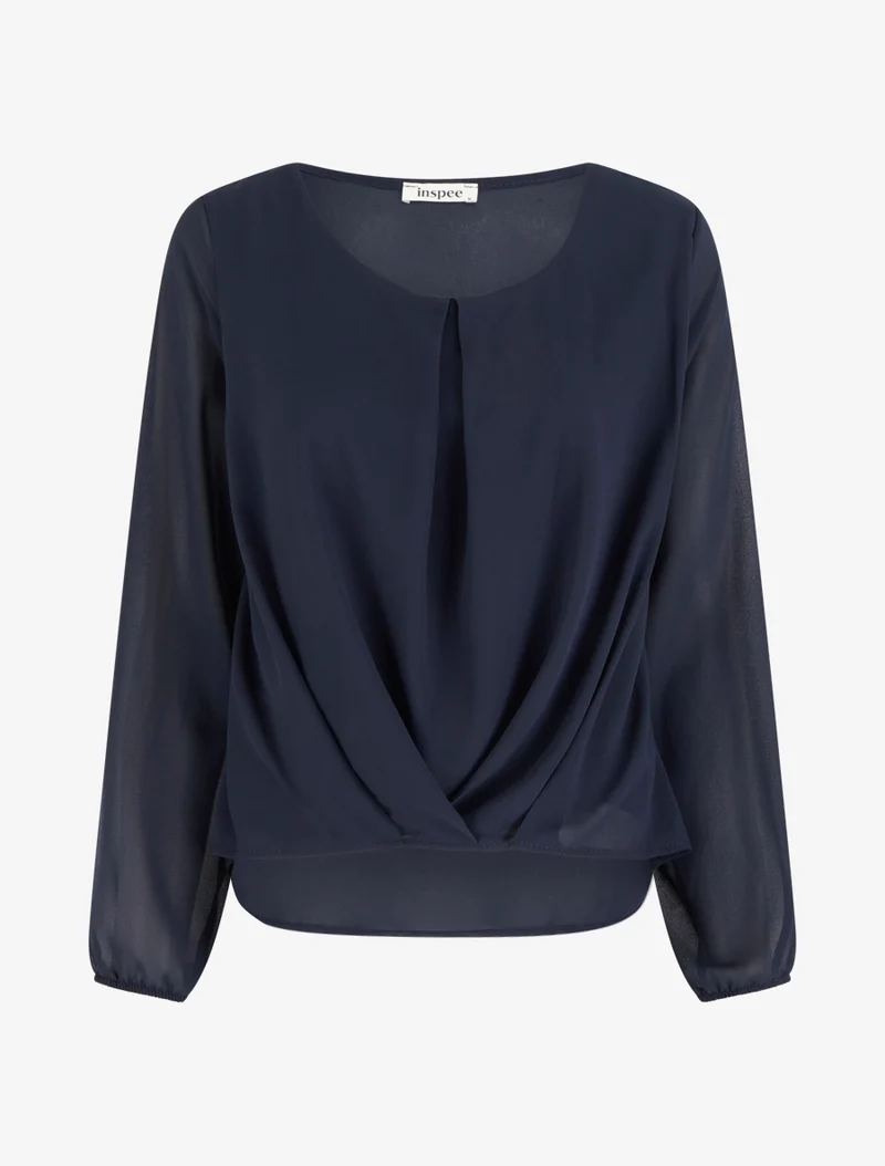 Blouse en voile à effet drapé - Marine