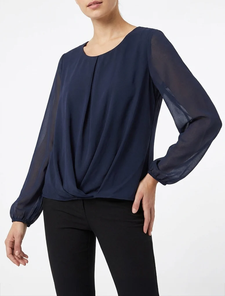 Blouse en voile à effet drapé - Marine