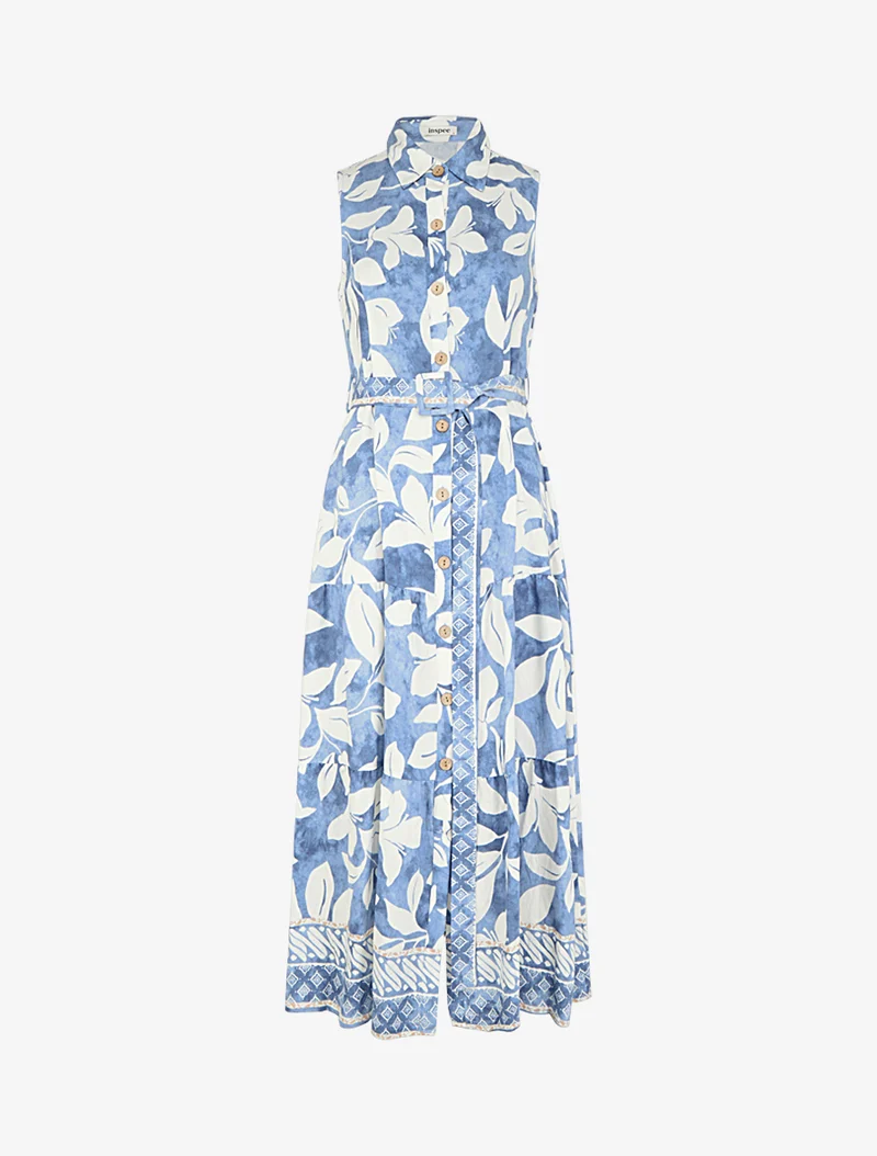 Robe chemise imprimé fleurs tropicales - Bleu clair