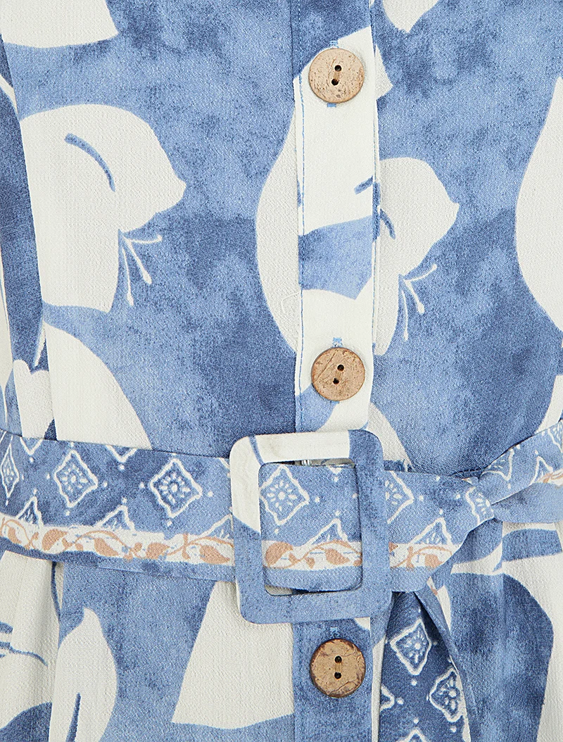 Robe chemise imprimé fleurs tropicales - Bleu clair