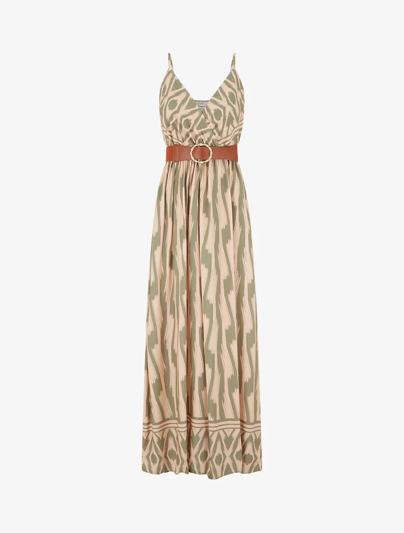 Robe taille élastiquée et imprimé fantaisie - Kaki