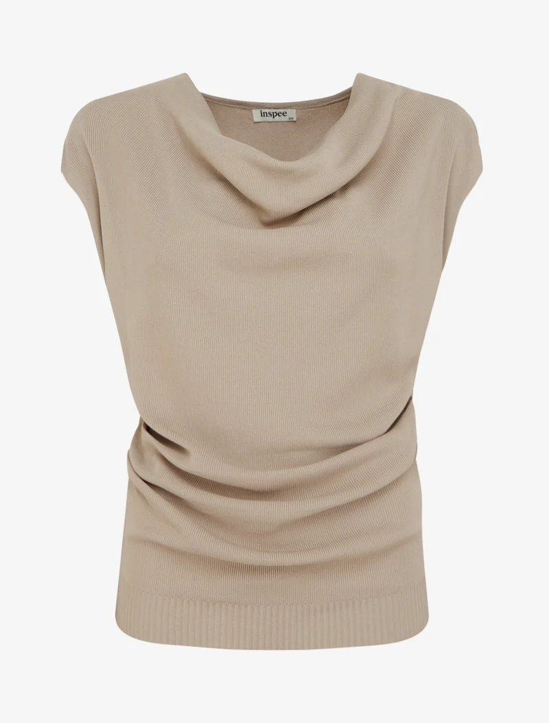 Top uni sans manches à col bénitier - Taupe