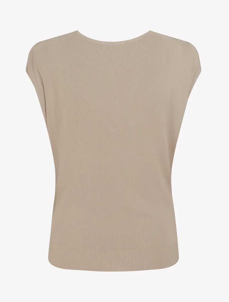 Top uni sans manches à col bénitier - Taupe