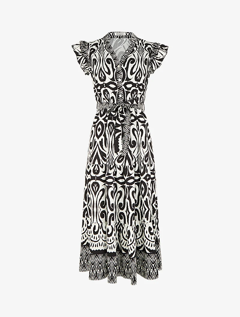 Robe longue graphique coupe évasée - Noir