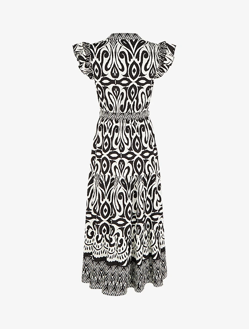 Robe longue graphique coupe évasée - Noir