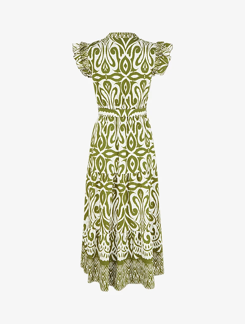 Robe longue graphique coupe évasée - Kaki