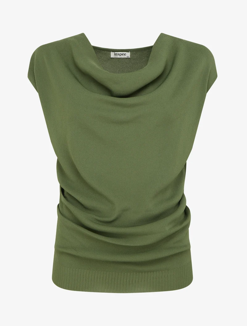 Top uni sans manches à col bénitier - Kaki