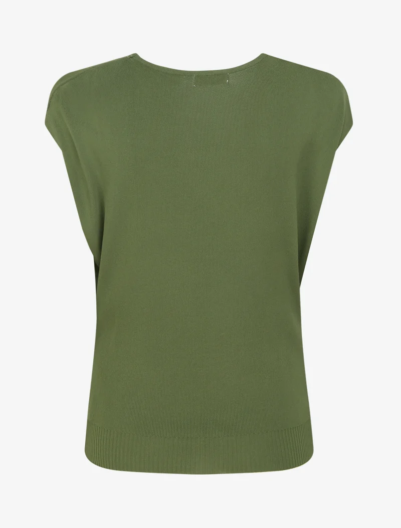 Top uni sans manches à col bénitier - Kaki