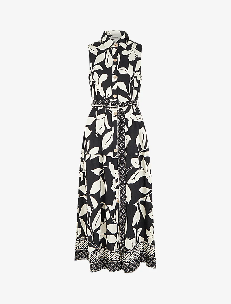 Robe chemise imprimé fleurs tropicales - Noir