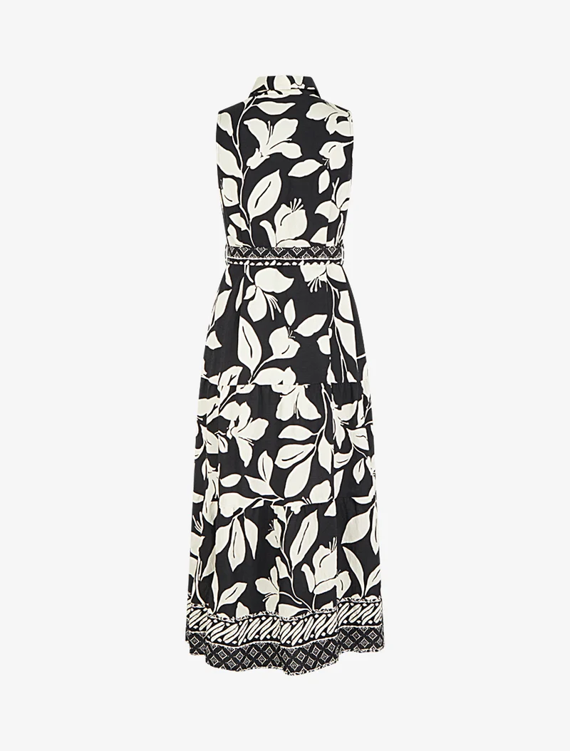 Robe chemise imprimé fleurs tropicales - Noir