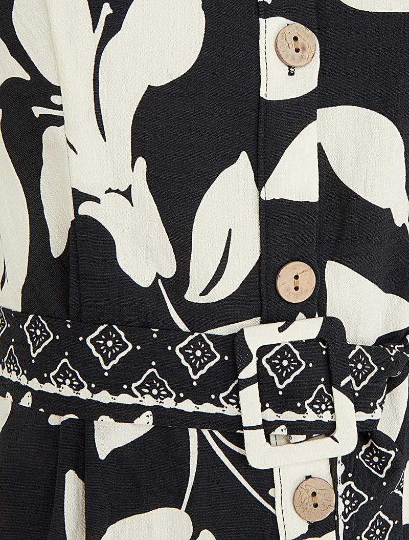 Robe chemise imprimé fleurs tropicales - Noir