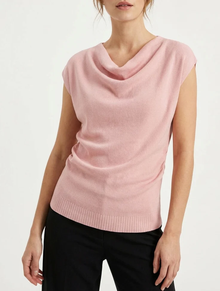 Top uni sans manches à col bénitier - Rose