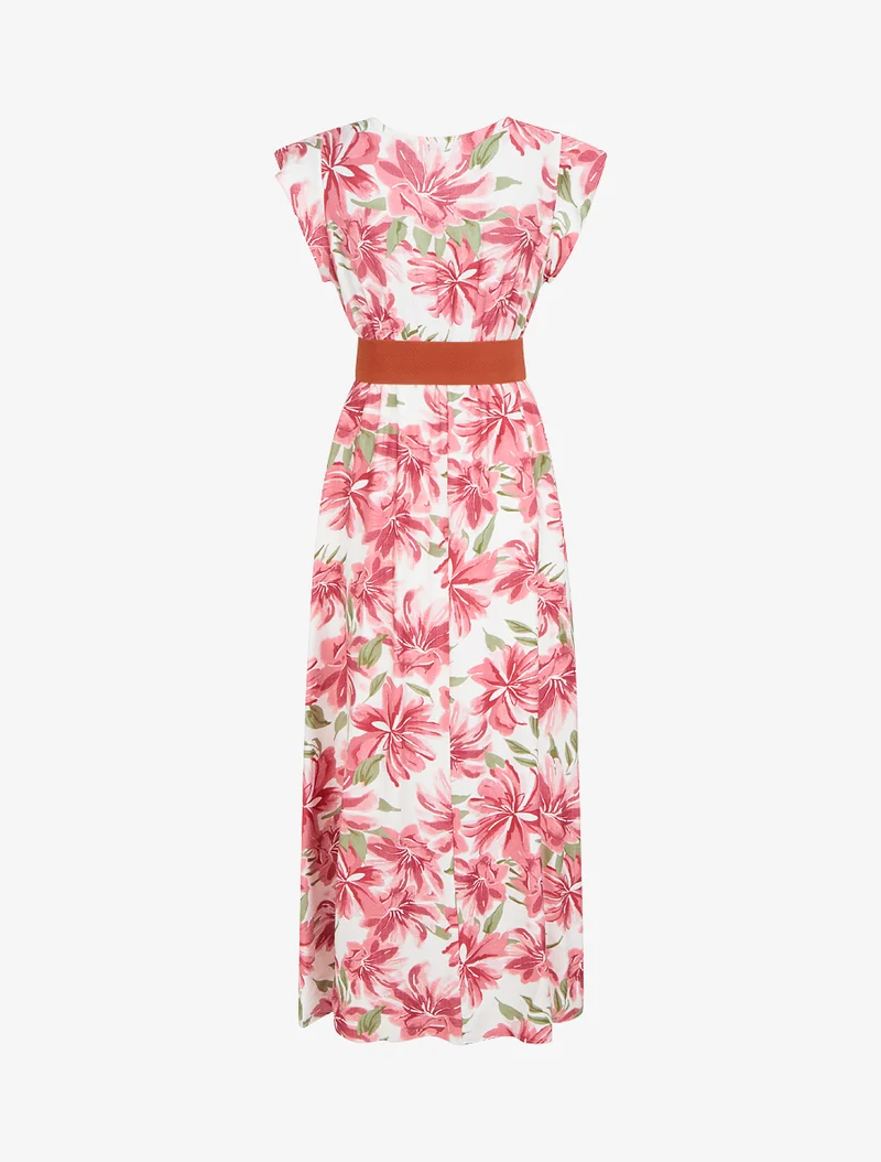Robe longue imprimé fleuri à manches courtes - Rose