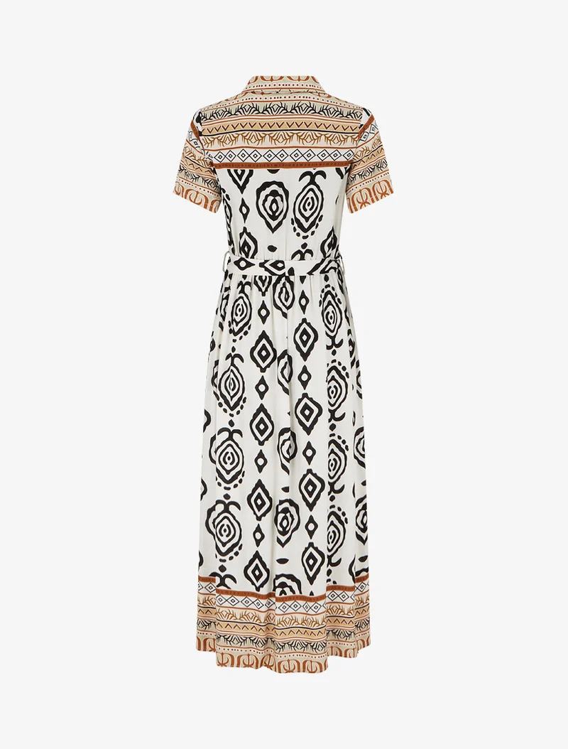 Robe longue évasée imprimé graphique - Blanc/marron