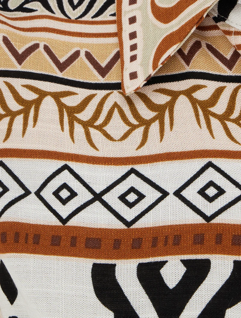 Robe longue évasée imprimé graphique - Blanc/marron